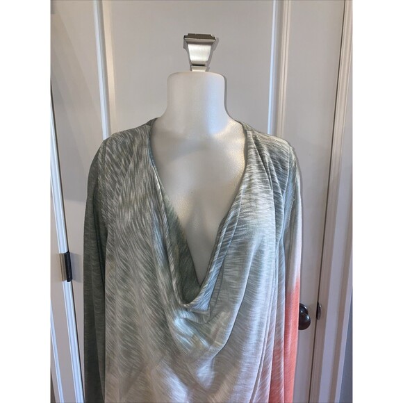 HardTail‎ Drape Neck Long Sleeve Top Size M Green Melon Ombré Long Pullover - Picture 2 of 13